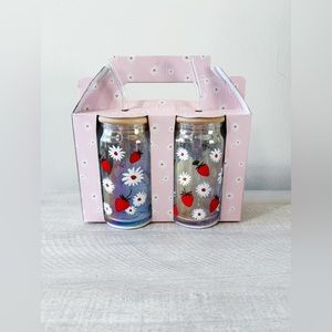 Strawberry Daisy Glass Cup Set of 2